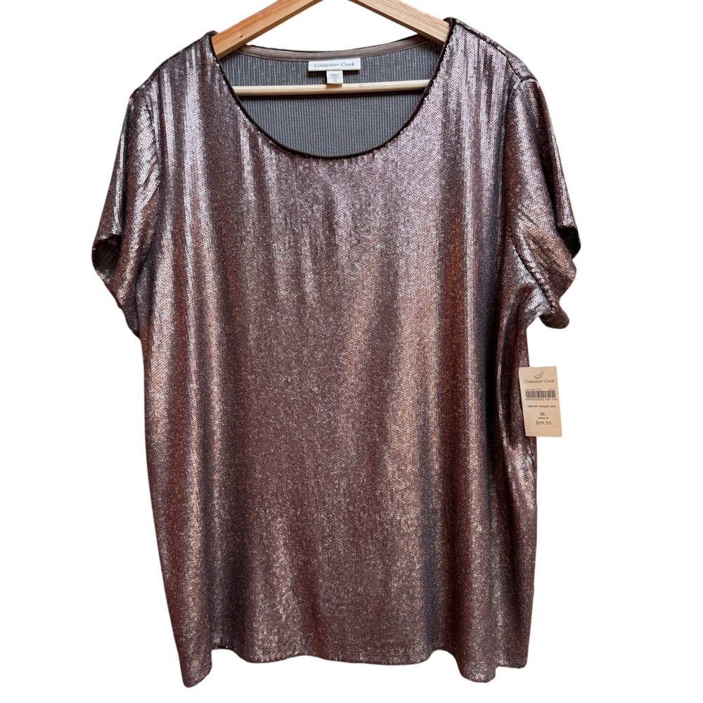 NWT Coldwater Creek Metallic Bronze Brown Top‎ XL Artsy Fairy Formal Glittery